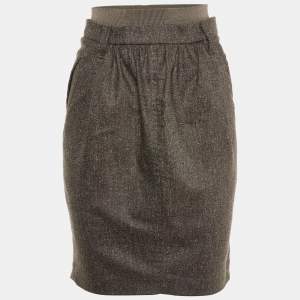 Brunello Cucinelli Brown Wool Elasticated Waist Pencil Skirt M