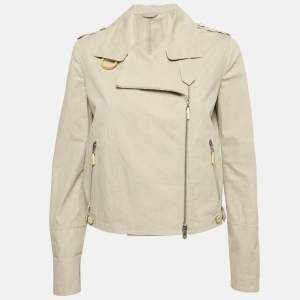 Brunello Cucinelli Grey Cotton Zip-Up Biker Jacket M