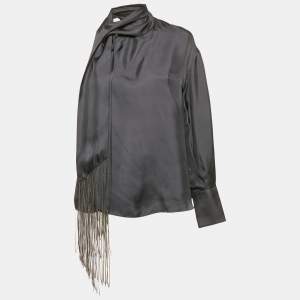 Brunello Cucinelli Blue Monili Detail Silk Asymmetric Sleeve Top S