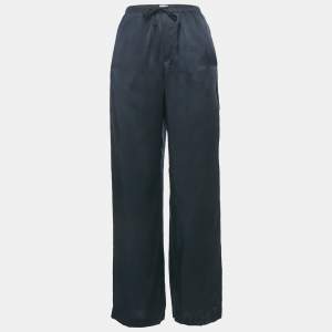 Brunello Cucinelli Navy Blue Monili Detail Satin Wide-Leg Trousers M