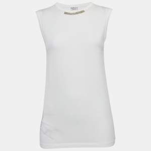 Brunello Cucinelli White Monili Detail Jersey Sleeveless T-Shirt M