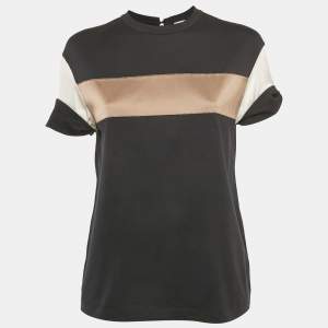 Brunello Cucinelli Black Satin Jersey Monili Detail Top XS