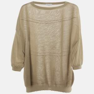 Brunello Cucinelli Beige Cotton Knit Monili Detail Jumper L