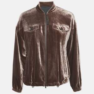 Brunello Cucinelli Pink Velvet Zip-Up Jacket S