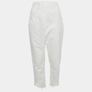 Pre Owned Brunello Cucinelli White Denim Wrap Straight Raw Edge Jeans S Waist 30"