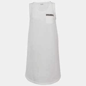 Brunello Cucinelli White Jersey Monili Pocket Detail Sleeveless Mini Dress L