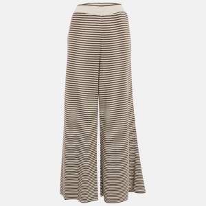 Pre Owned Brunello Cucinelli Brown Striped Knit Wide Leg Pants M
