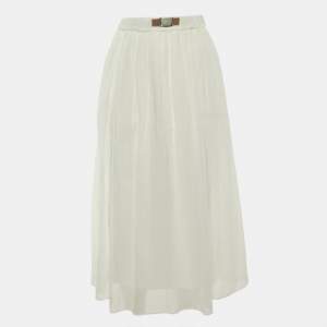 Pre Owned Brunello Cucinelli White Cotton Midi Skirt S