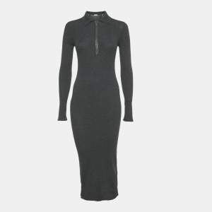 Pre Owned Brunello Cucinelli Dark Grey Wool Embellished Trim Sweater Midi Dress S 