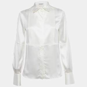 Pre Owned Brunello Cucinelli White Silk Satin Button Front Blouse S