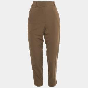 Pre Owned Brunello Cucinelli Brown Velvet Trim Wool Trousers S