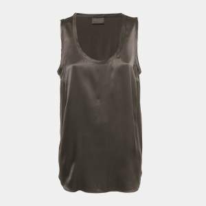 Pre Owned Brunello Cucinelli Black Silk Satin Tank Top XXXL