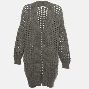 Pre Owned Brunello Cucinelli Grey Sequin Open Knit Cardigan S