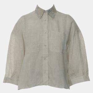 Pre Owned Brunello Cucinelli Linen Shirt With Dazzling Magnolia Collar
