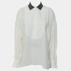 Pre Owned Brunello Cucinelli Off White Monili-Collar Long Sleeve Shirt