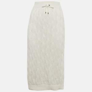 مملوكة مسبقًا Brunello Cucinelli White Cable Knit Waist Tie Detail Midi Skirt XL