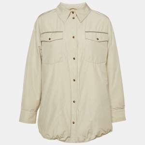 Pre Owned جاكيت برونيللو كوتشينيللي مبطن بخليط صناعي بيج مزين بحافة مقاس كبير