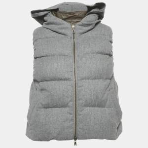 Pre Owned Brunello Cucinelli Grey Wool Blend Down Vest Jacket S