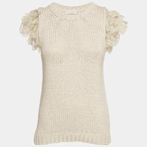 Pre Owned Brunello Cucinelli Cream Knit Sleeveless Top M