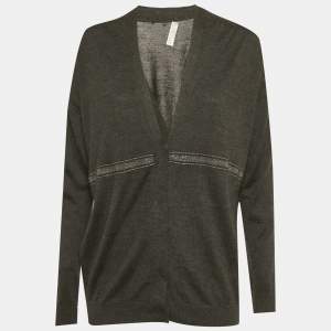 Pre Owned Brunello Cucinelli Grey Cashmere Monili Detail Cardigan M