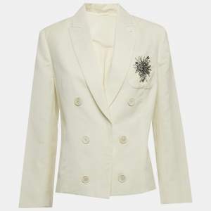 Pre Owned Brunello Cucinelli Cream Wool Blend Embellished Blazer L