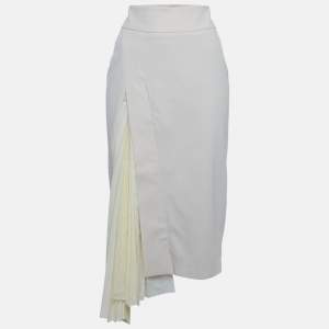 مملوكة مسبقًا Brunello Cucinelli Cream Twill and Cotton Pleat Detail Midi Skirt M