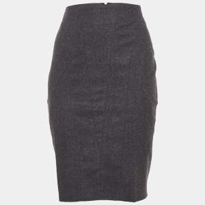 Pre Owned Brunello Cucinelli Grey Felt Pencil Skirt S
