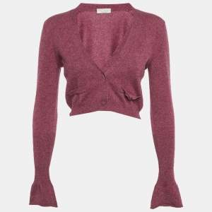 Pre Owned Brunello Cucinelli Purple Cashmere Knit Cropped Cardigan XS
