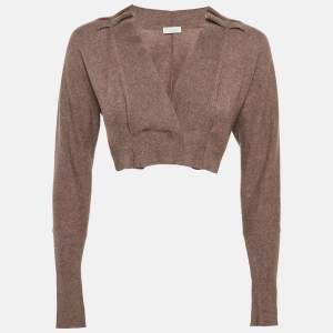 مملوكة مسبقًا Brunello Cucinelli Brown Cashmere Knit Crop Cardigan XS