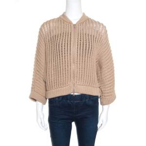 Brunello Cucinelli Camel Brown Chunky Knit Batwing Sleeve Cropped Cardigan XL