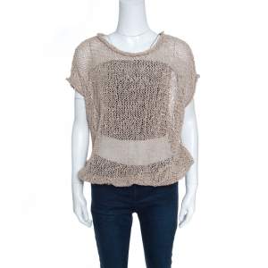 Brunello Cucinelli Brown Faux Suede Open Knit Oversized Top L