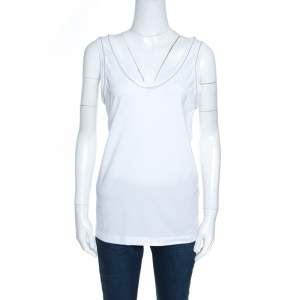 Brunello Cucinelli White Cotton Monili Trim Tank Top XXL