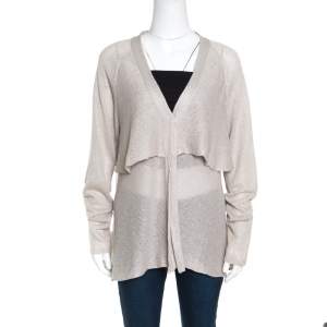 Brunello Cucinelli Beige Sequined Knit Layered Long Sleeve Cardigan XXL