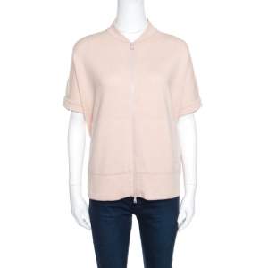 Brunello Cucinelli Blush Pink Cashmere Zip Front Box Sweater XL
