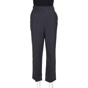 Brunello Cucinelli Dark Grey Wool High Waisted Tapered Trousers M