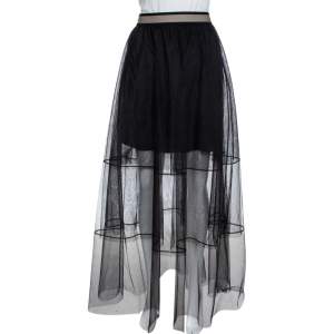 Brunello Cucinelli Black Tulle Tiered Overlay Maxi Skirt M