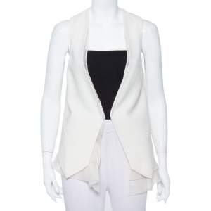 Brunello Cucinelli Cream Wool & Organza Layered Sleeveless Jacket S
