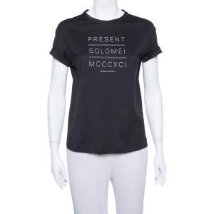 Brunello Cucinelli Black Printed Cotton Crew Neck T-Shirt XS