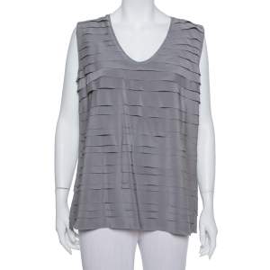 Brunello Cucinelli Grey Silk Ruffled Sleeveless Top XXL