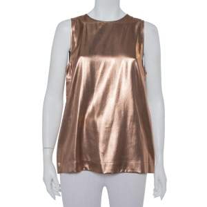 Brunello Cucinelli Metallic Brown Silk Sleeveless Top XXL