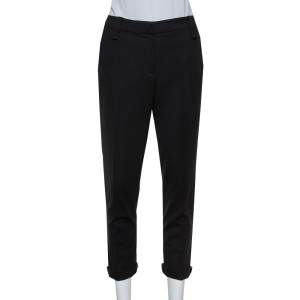 Brunello Cucinelli Black Wool Embellished Hem Detail Tapered Leg Trousers M