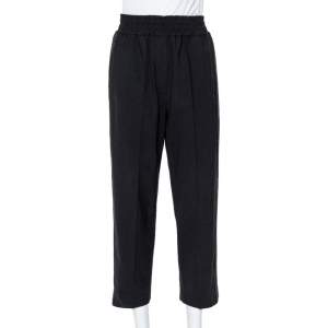 Brunello Cucinelli Black Wool Lurex Trim Elasticized Waist Detail Pants S