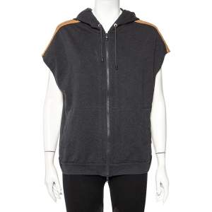 Brunello Cucinelli Grey Cotton Contrast Trim Detail Sleeveless Hoodie XL
