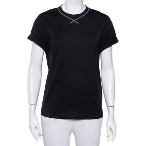 Brunello Cucinelli Black Cotton Emnbellished Neck T-Shirt M
