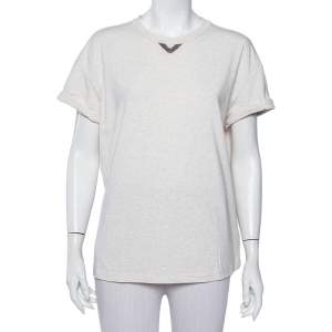 Brunello Cucinelli Beige Cotton Neck Trim T-Shirt XXL