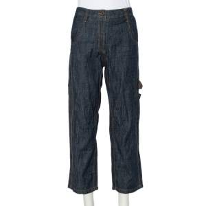 Brunello Cucinelli Navy Blue Lightweight Denim Cropped Carpenter Jeans S