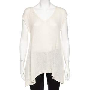 Brunello Cucinelli Off-White Linen Knit Embellished Asymmetrical Sweater XL 