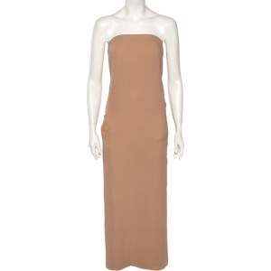 Brunello Cucinelli Nude Pink Silk Back Slit Detailed Strapless Midi Dress XS