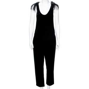 Brunello Cucinelli Black Velvet Feather Embellished Jumpsuit M