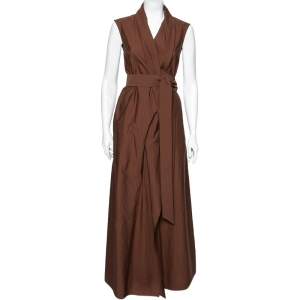 Brunello Cucinelli Brown Cotton Wrap Style Maxi Dress XS